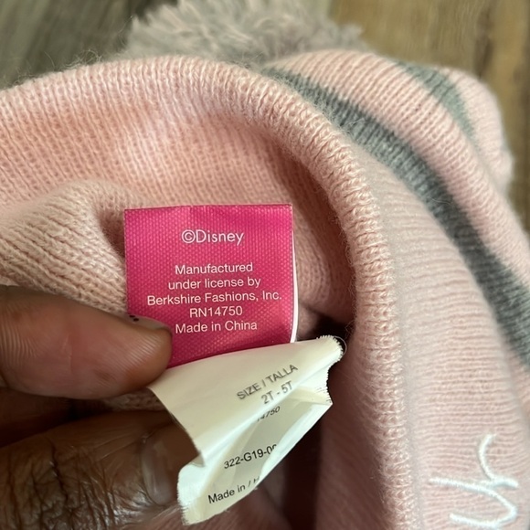 Disney Minnie Mouse Striped Pom Pom Beanie Hat Grey and Pink Hat size 2T-5T - Picture 4 of 6